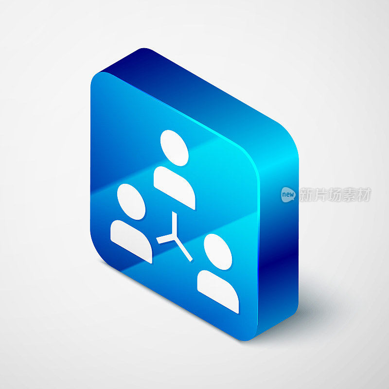 Isometric Project team base icon isolated on grey background. Business analysis and planning, consulting, team work, project management. Blue square button. Vector